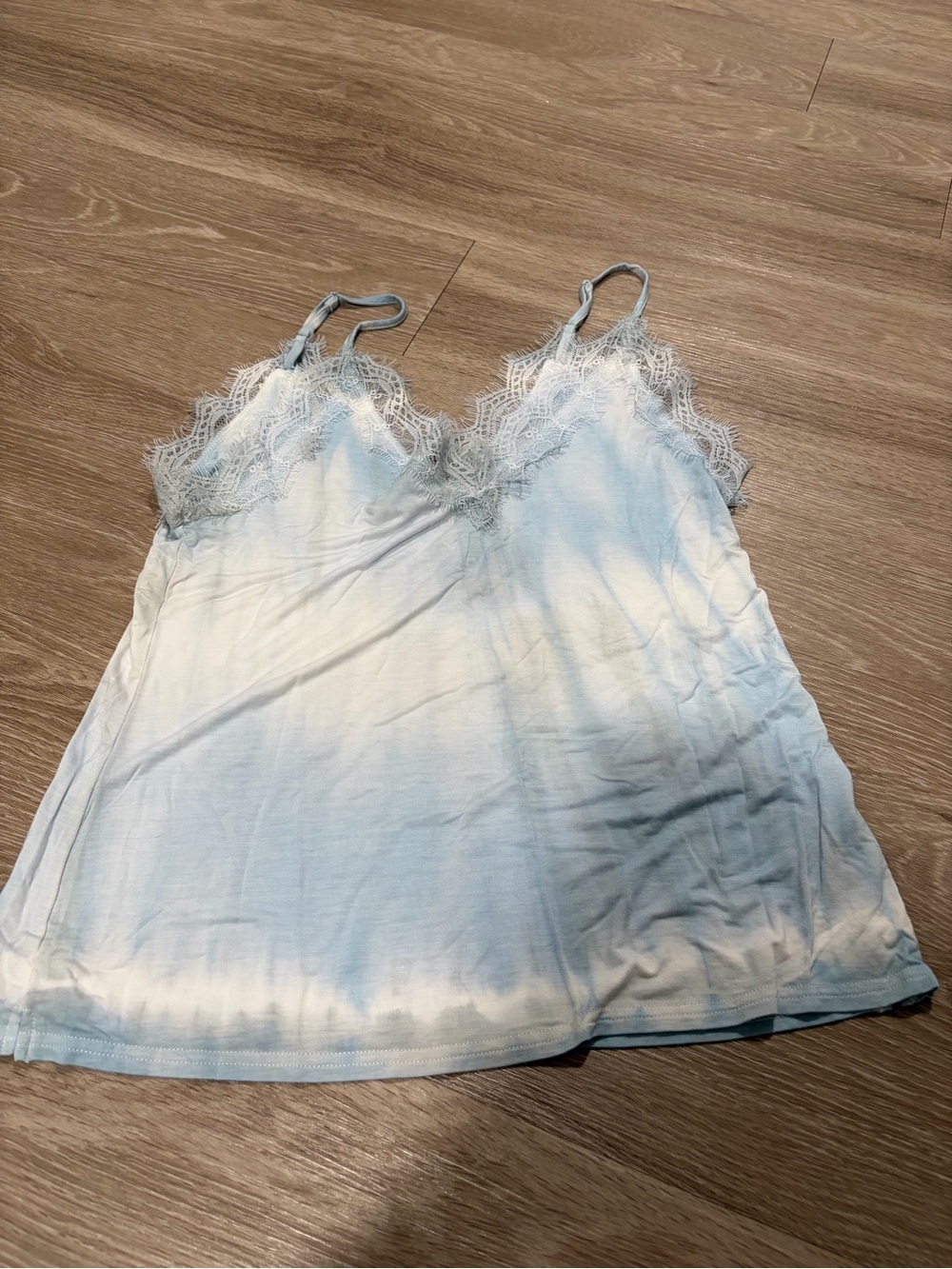 POL Light Blue Tie-Dye Lace Trim Camisole